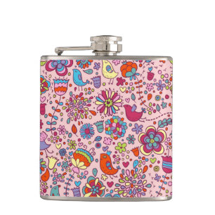 Spring pattern with colourful flowers hip flask