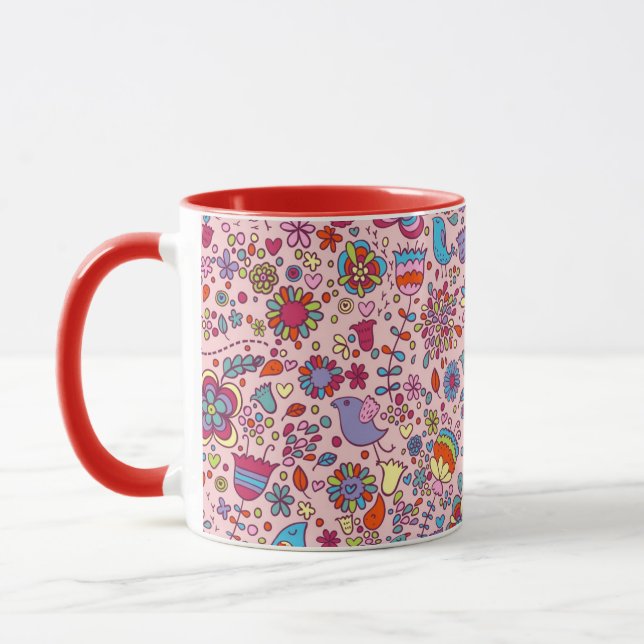 Spring pattern with colourful flowers mug (Left)