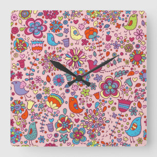 Spring pattern with colourful flowers square wall clock