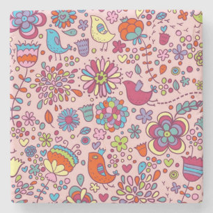 Spring pattern with colourful flowers stone coaster