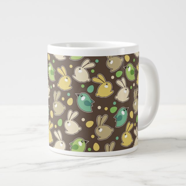 spring pattern with easter eggs,birds large coffee mug (Front Right)
