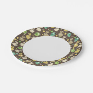 spring pattern with easter eggs,birds paper plate