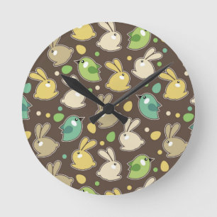 spring pattern with easter eggs,birds round clock