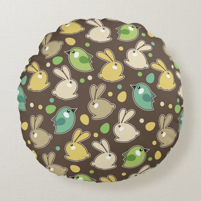 spring pattern with easter eggs,birds round cushion (Front)
