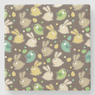 spring pattern with easter eggs,birds stone coaster