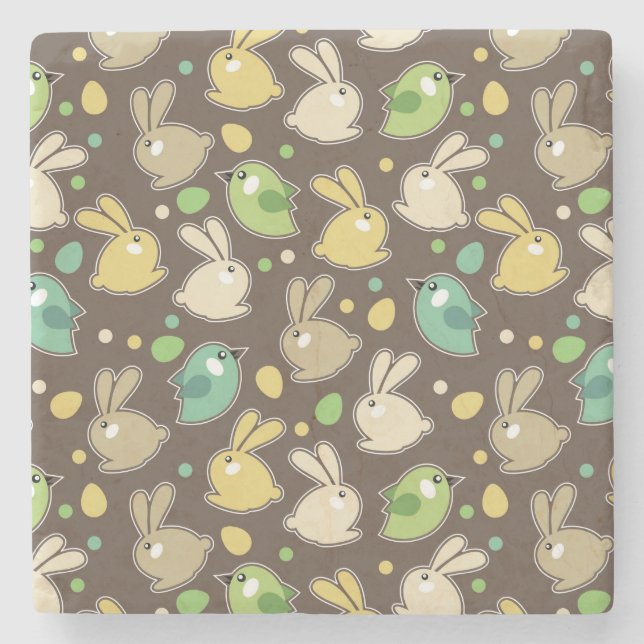 spring pattern with easter eggs,birds stone coaster (Front)