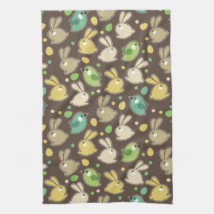 spring pattern with easter eggs,birds tea towel