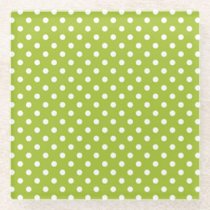 Spring pattern with white polka dots glass coaster