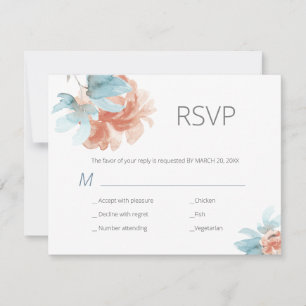 Spring peach and blue modern floral wedding RSVP card
