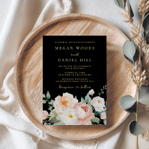 Spring Peach Blush & Black Floral Wedding Gold