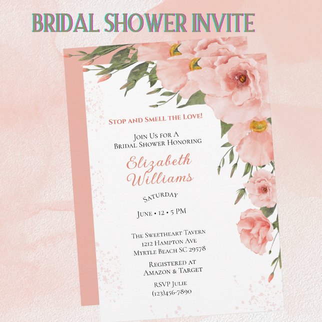 Spring Peach Floral Bridal Shower Invitation (Creator Uploaded)