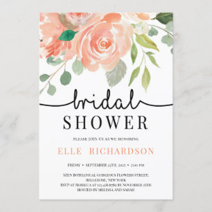 Spring peach floral handwritten bridal shower invitation