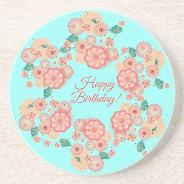 Spring Peach Flowers Garden Floral Decoration Boho Coaster (Front)