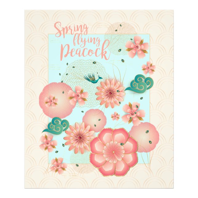 Spring Peach Garden Flying Peacock Floral Ornament Photo Print (Front)