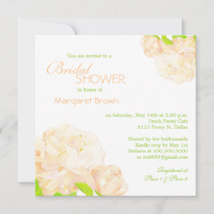 Spring Peach Peony Boho Bridal Shower Invitation