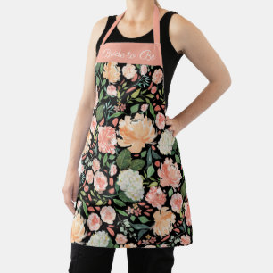 Spring Peach Watercolor Floral Black Bride To Be Apron