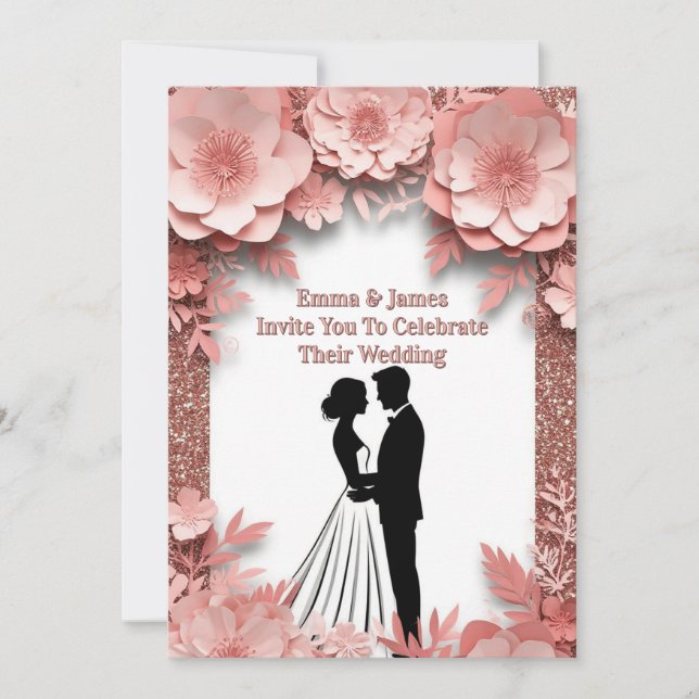 🌷 Spring Peach Wedding With Rose Gold 💍 Invitation (Front)