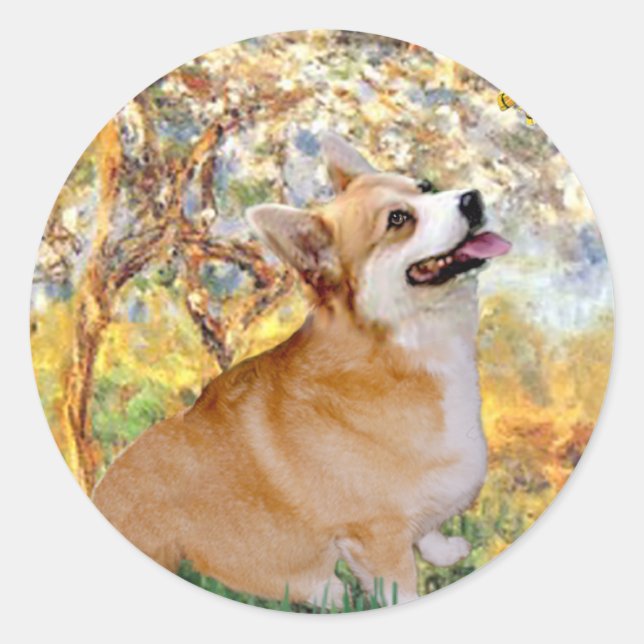 Spring - Pembroke Welsh Corgi 7b Classic Round Sticker (Front)