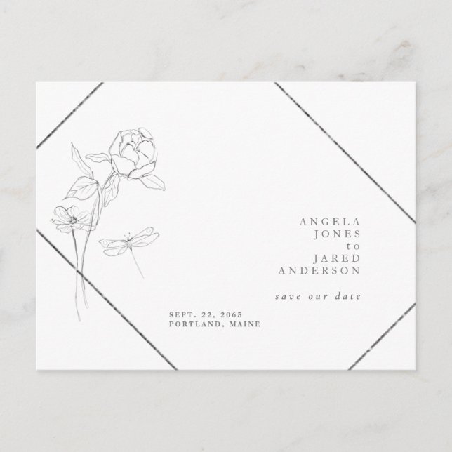 Spring Pencil Floral Save The Date Postcard (Front)
