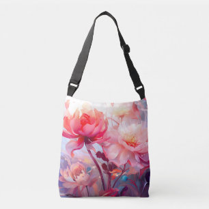 Spring Peony Bloom Garden Watercolor Crossbody Bag