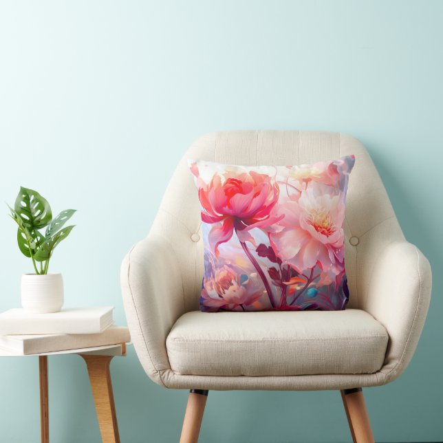 Spring Peony Bloom Garden Watercolor Cushion (Chair)