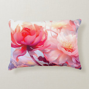 Spring Peony Bloom Garden Watercolor Decorative Cushion