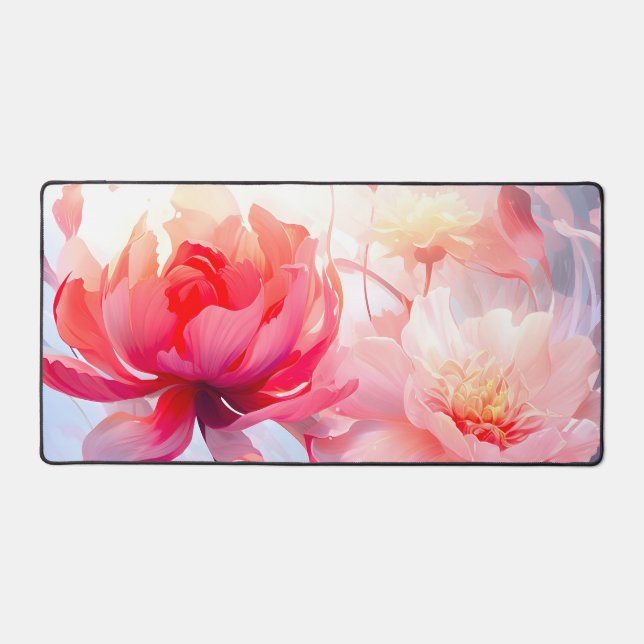 Spring Peony Bloom Garden Watercolor Desk Mat (Front)
