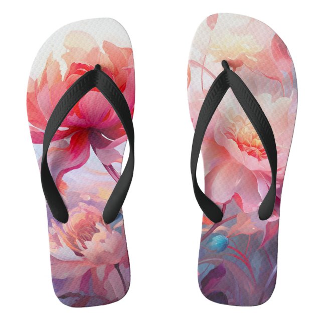 Spring Peony Bloom Garden Watercolor Flip Flops (Footbed)