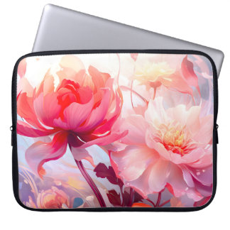 Spring Peony Bloom Garden Watercolor Laptop Sleeve
