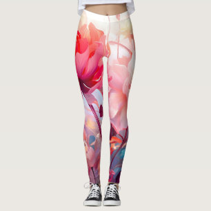Spring Peony Bloom Garden Watercolor Leggings