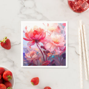Spring Peony Bloom Garden Watercolor Napkin