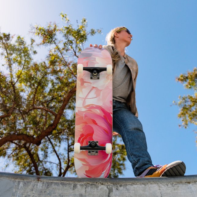 Spring Peony Bloom Garden Watercolor Skateboard (Outdoor 1)