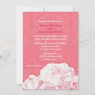 Spring Peony Blooms Coral Pink Wedding Invitation