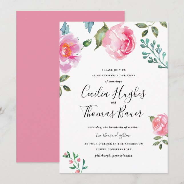 Spring Peony Floral Wedding Invitation (Front/Back)