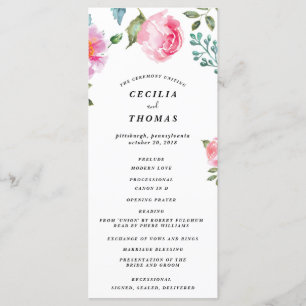 Spring Peony Floral Wedding Program Programme