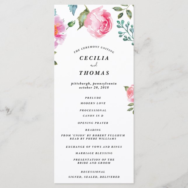 Spring Peony Floral Wedding Program Programme (Front)