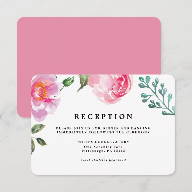Spring Peony Floral Wedding Reception Card (Front/Back)