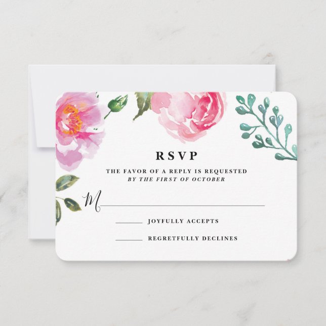 Spring Peony Floral Wedding Reply Card (Front)
