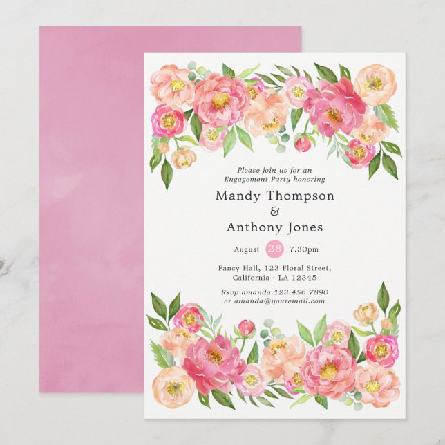 Spring Peony Flowers Engagement Party Invitation (Front/Back)