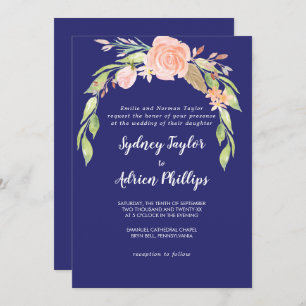 Spring Peony Navy Formal Wedding Invitation