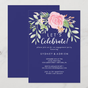 Spring Peony Navy Let's Celebrate Party Invitation