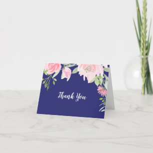 Spring Peony Navy Wedding Thank You Card