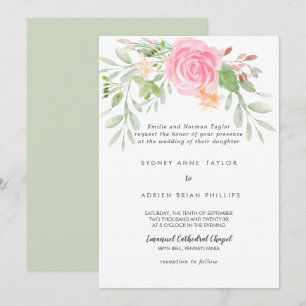 Spring Peony Traditional Wedding Invitation