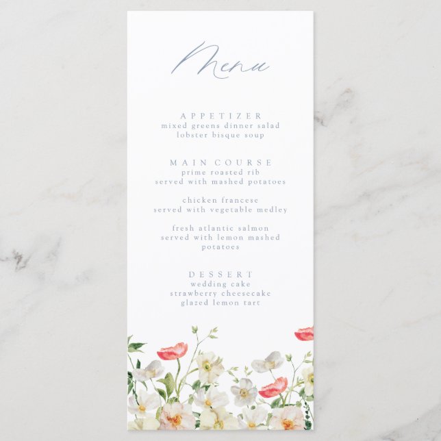 Spring Peony Watercolor Wedding Menu (Front)