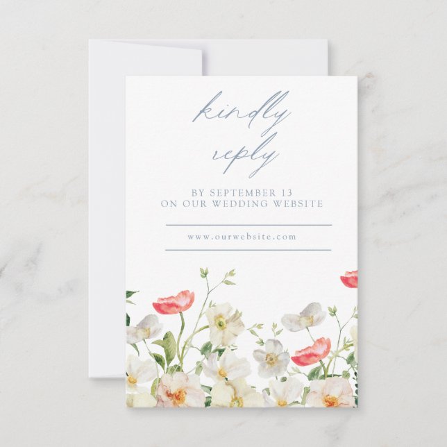 Spring Peony Watercolor Wedding Reply RSVP Card (Front)