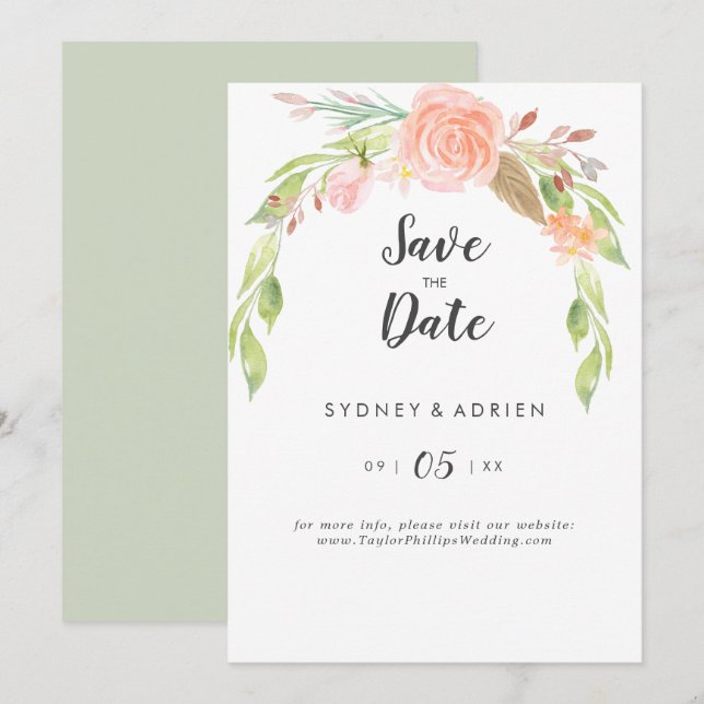 Spring Peony Wedding Save The Date (Front/Back)
