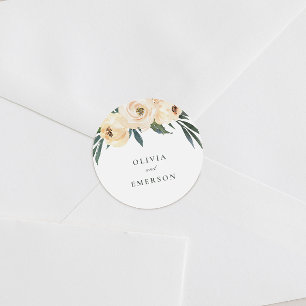 Spring Peony Wedding Stickers. Classic Round Sticker