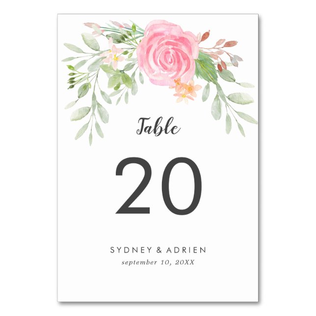 Spring Peony Wedding Table Numbers (Front)