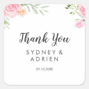 Spring Peony Wedding Thank You Favour  Square Sticker