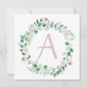 Spring peony wreath with letter customisable announcement